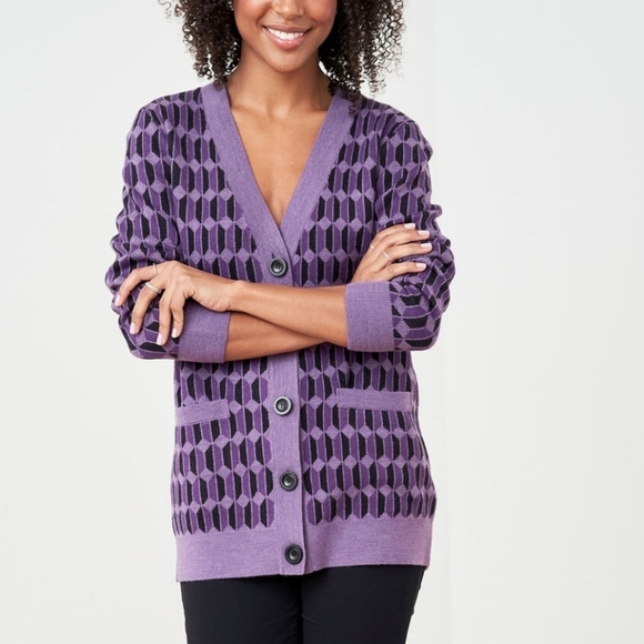 Mango MNG | Purple Geometric Longline Cardigan Sweater BTS Army Size Large - Picture 2 of 6